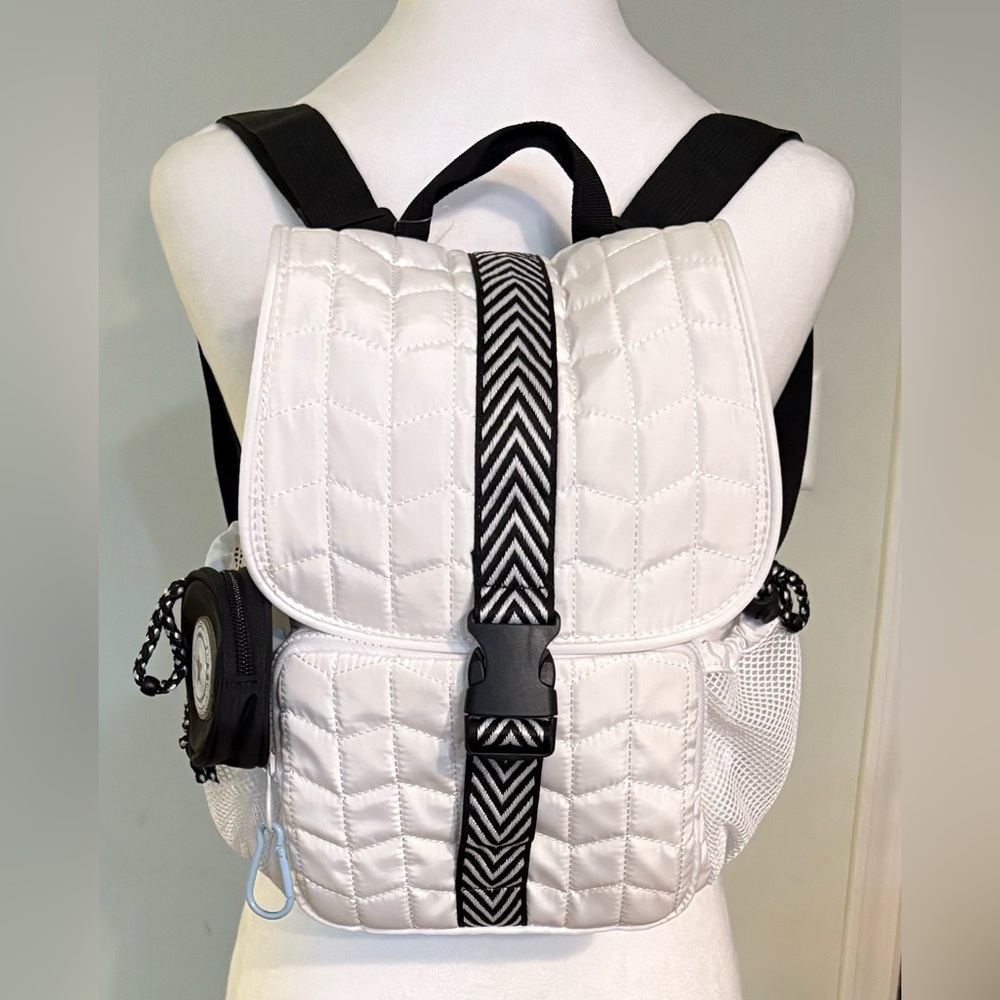 NWT, Claire’s, White Quilted Backpack with Black Chevron Strap
